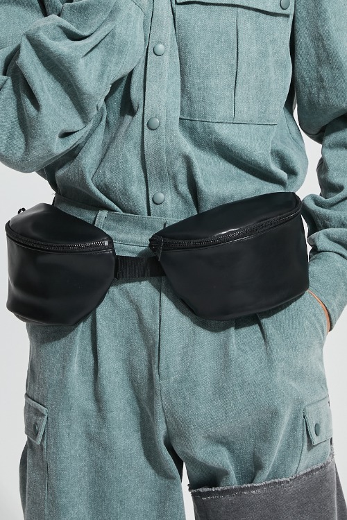 Leather twins waist bag