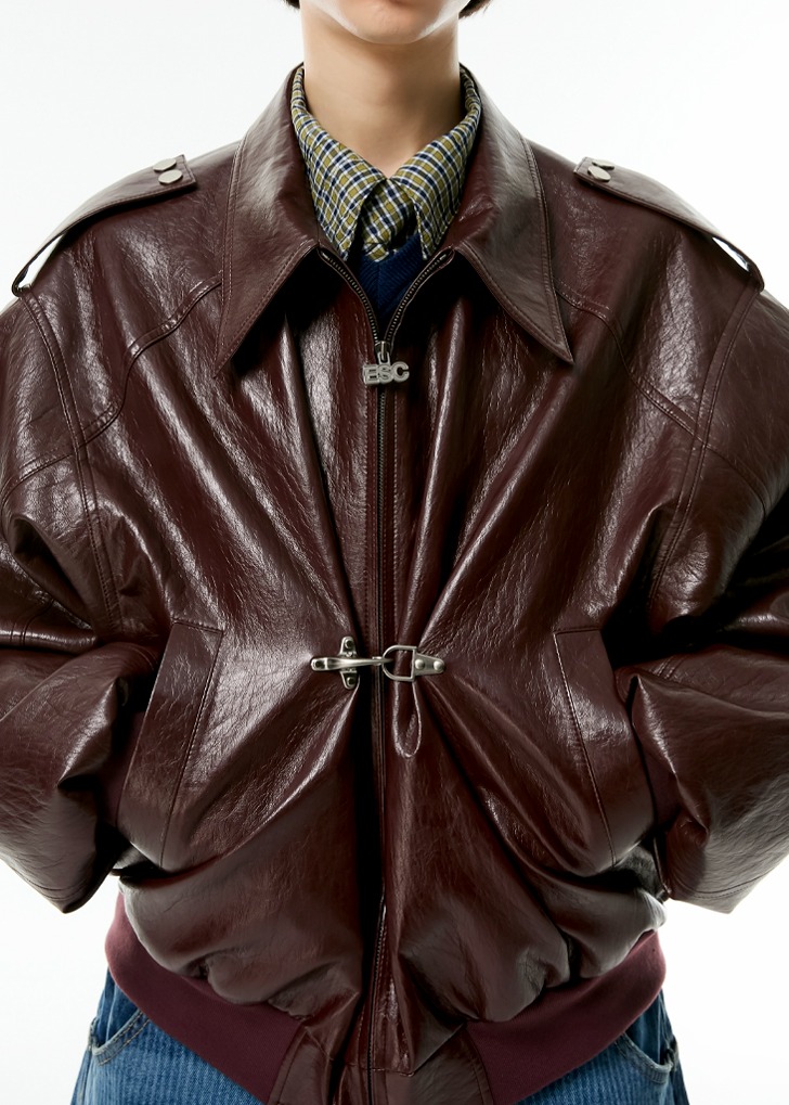 buckle leather jacket (burgundy)